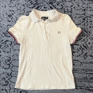Women’s Fred Perry White Polo with Black Polka Dot Collar size US 8